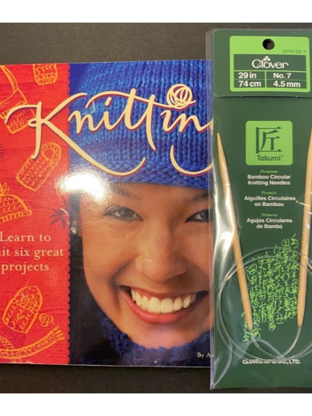 Knitting Bundle Beginners Book & Clover Takumi Bamboo Needles Size 7